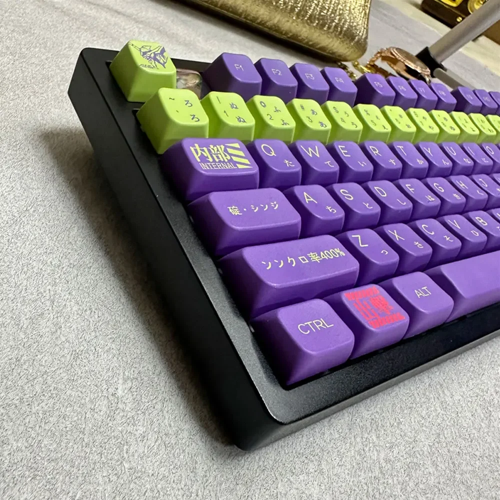Purple Green Theme Full Set Keycaps MDA Height PBT Thermal Sublimation For 61 64 68 75 84 87 99 104 108 Mechanical Keyboard