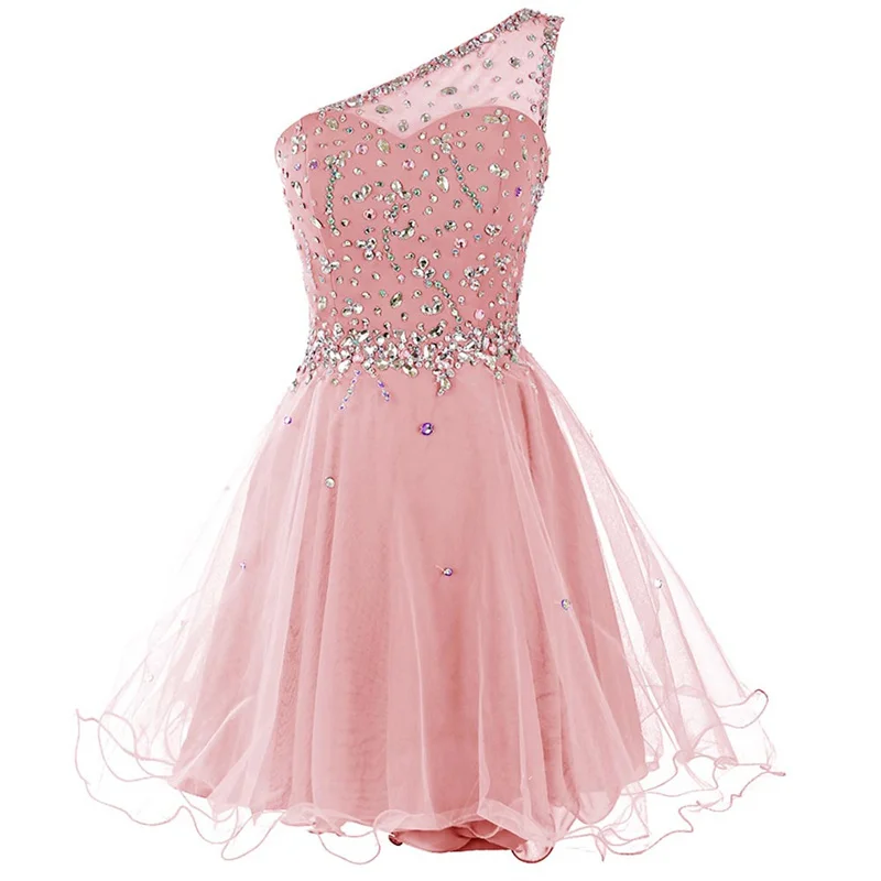 Short Tulle A Line Strapless Crystals Beading Knee Length Bridesmaid Dresses Wedding Party Prom Homecoming Birthday Cocktail