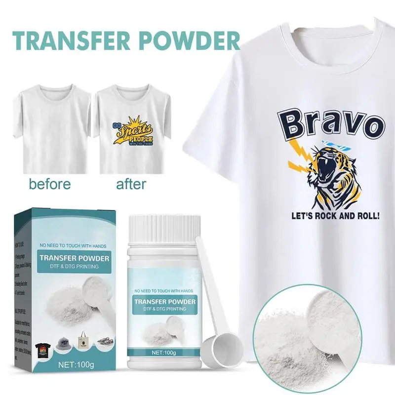 100g DTF Powder Waterproof White Digital Transfer DTG Pretreat Powder For Most Fabric DTF & DTG Hot Melt Adhesive Powders dtf powder