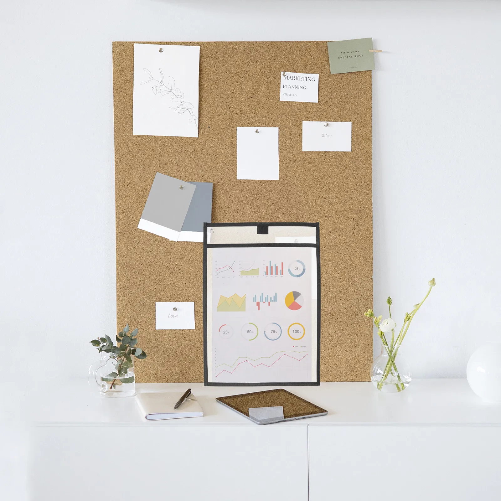 6Pcs 투명 PVC 재사용 가능한 건식 지우기 포켓 대형 슬리브 펜 보관 학교 사무실 교실 교육 용품 문서