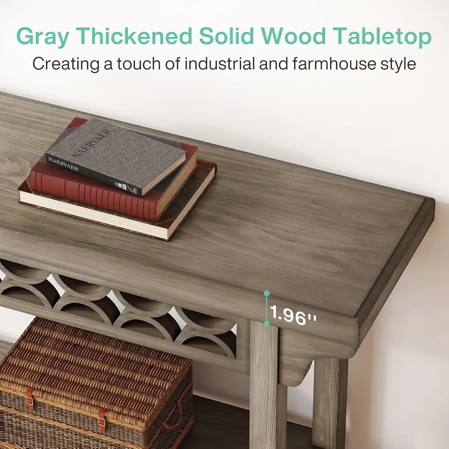70.8-Inch Solid Wood Long Console Table, Farmhouse Entryway Table with Storage, Narrow Sofa Table Grey Couch Table for Living 6