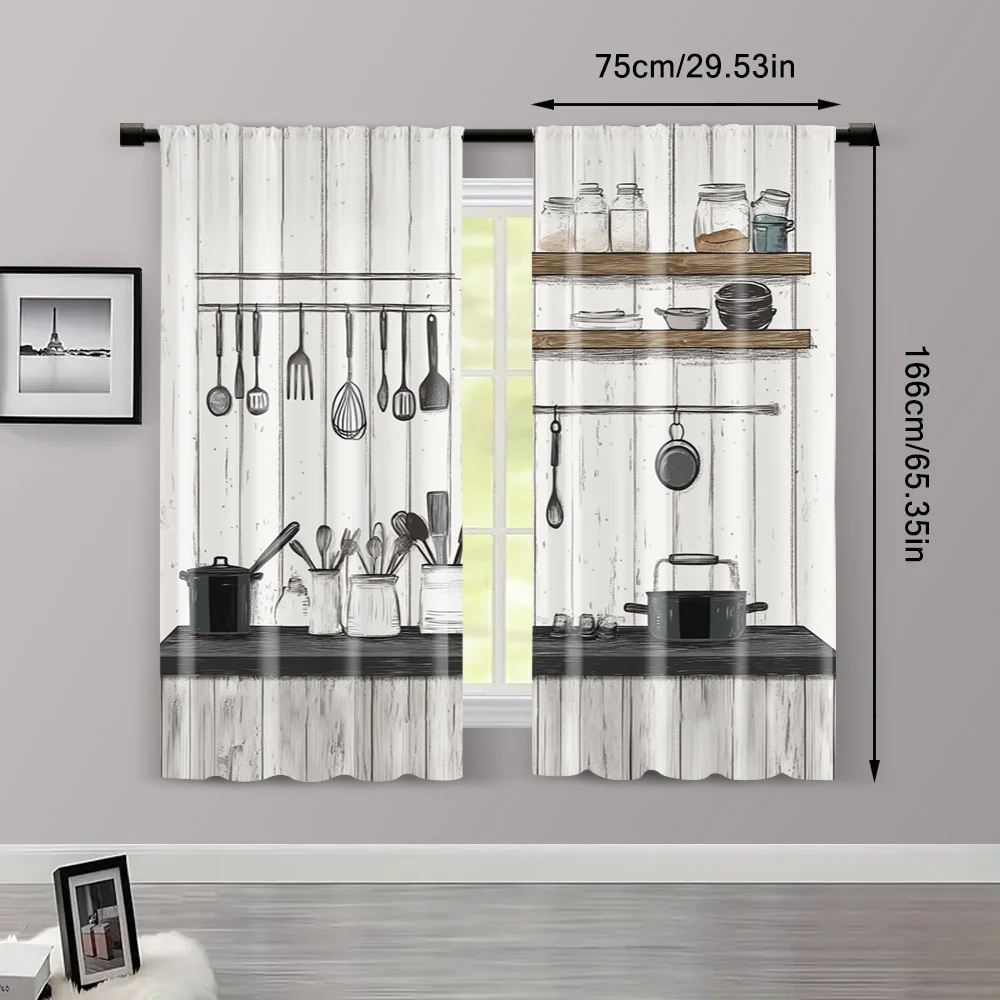 2pcs, Curtains&Window Treatment 2D print Kitchen Rules Farm Machine Washable Fabric (without rod) Decorations For Home Perfect 3