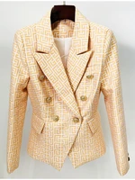 HIGH STREET Newest 2024 Designer Jacket Women's Double Breasted Lion Buttons Monogram Geometrical Jacquard Blazer 1