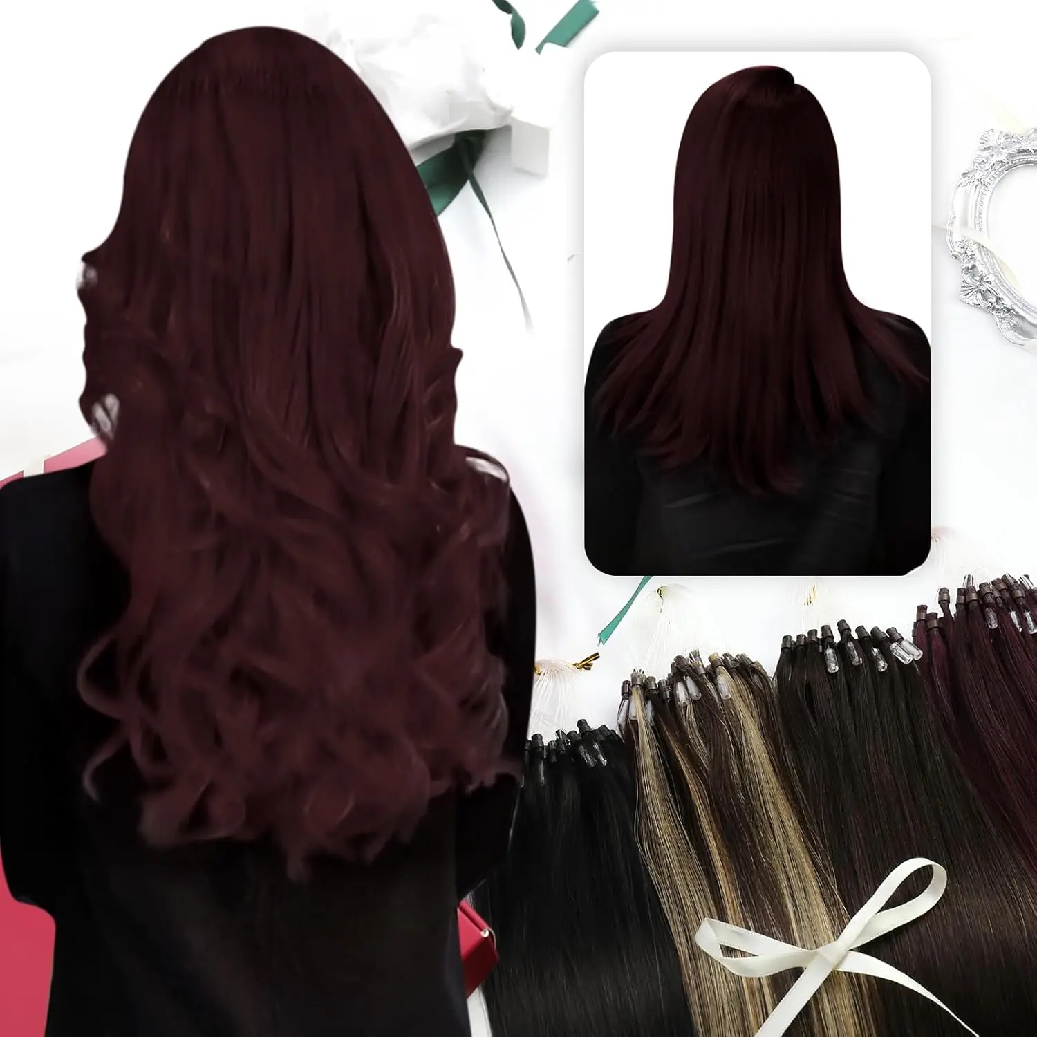 Moresoo Micro Ring Hair Extensions Real Human Hair Natural Straight Pure Color 50G & 100G Micro Beads Extensions