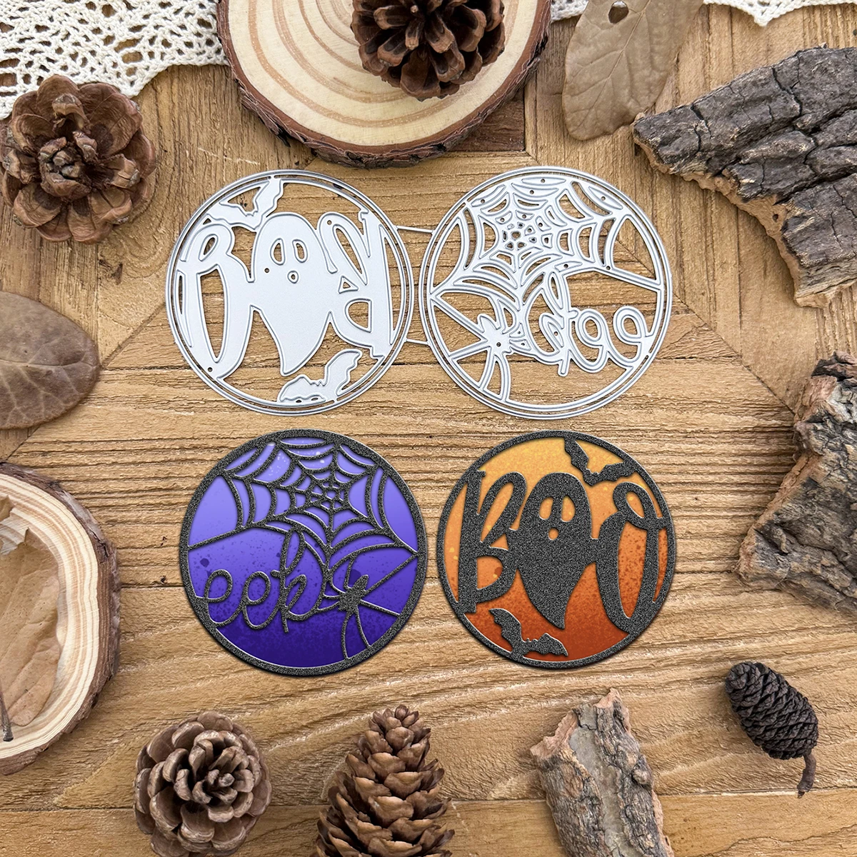 Lovely Halloween Boo Eek Ghost Spider Web Circles Metal Cutting Dies Scrapbooking Goffratura Decorativa Carte Di Carta Fai Da Te