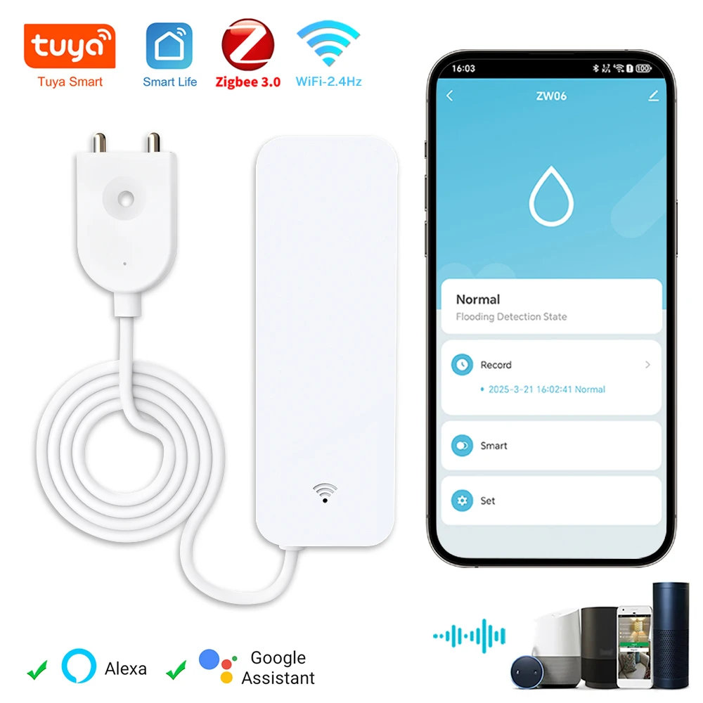 Tuya WiFi Zigbee Water Leak Sensor Smartlife APP Notification Alerts Water Flood Alarm Home Security water leak sensor