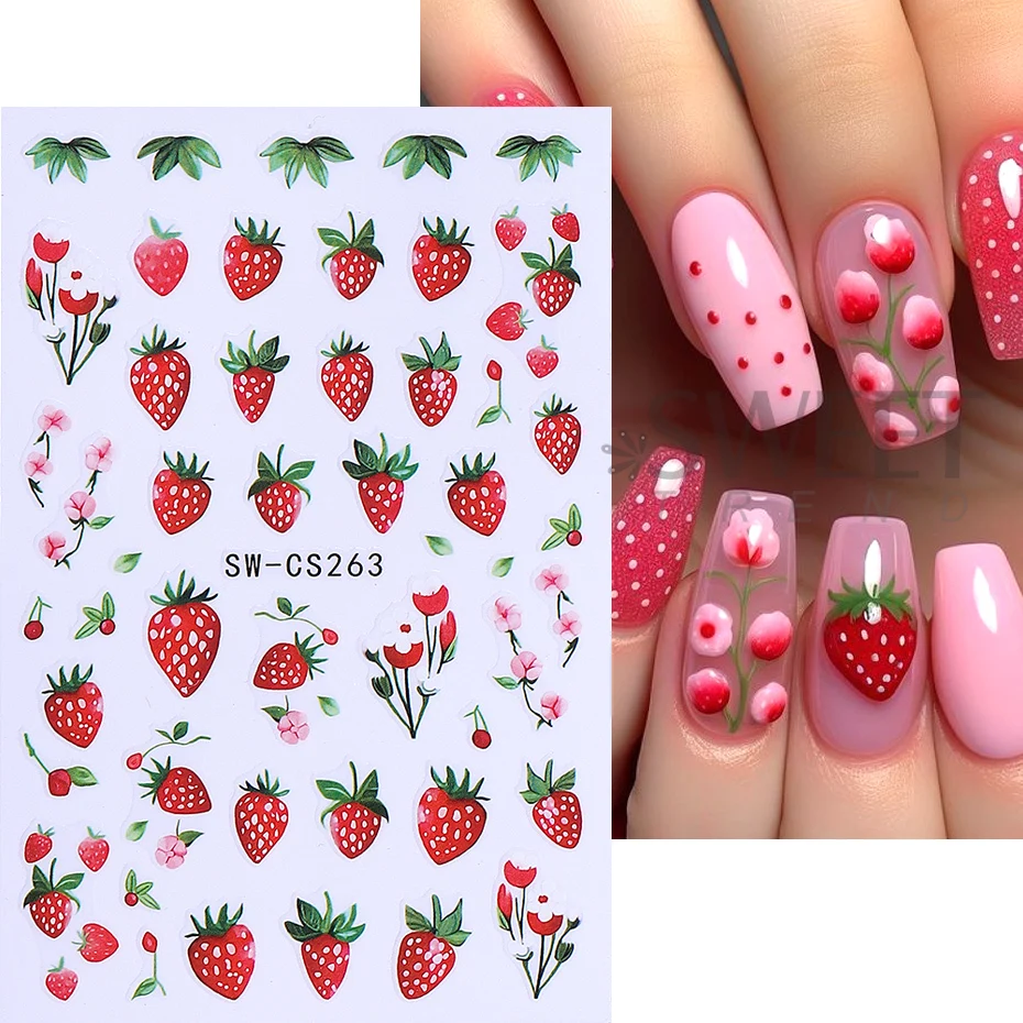 1/6pcs Lemon Fruit Nail Art Stickers 3D/5D Embossed Summer Strawberry Cherry Nail Slider Decals Women DIY Manicure Decoration