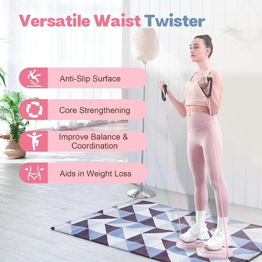 Ab Twister Board, Waist Twister Machine with Resistance Bands, Waist Twisting Disc for Core & Ab Exercise, Foot Massage, Ideal f
