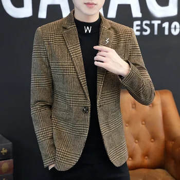 남성용 체크무늬 영국 스타일 블레이저, 프리미엄 심플, 우아한 패션, 캐주얼 비즈니스 성능, 슬림핏 재킷, 고품질