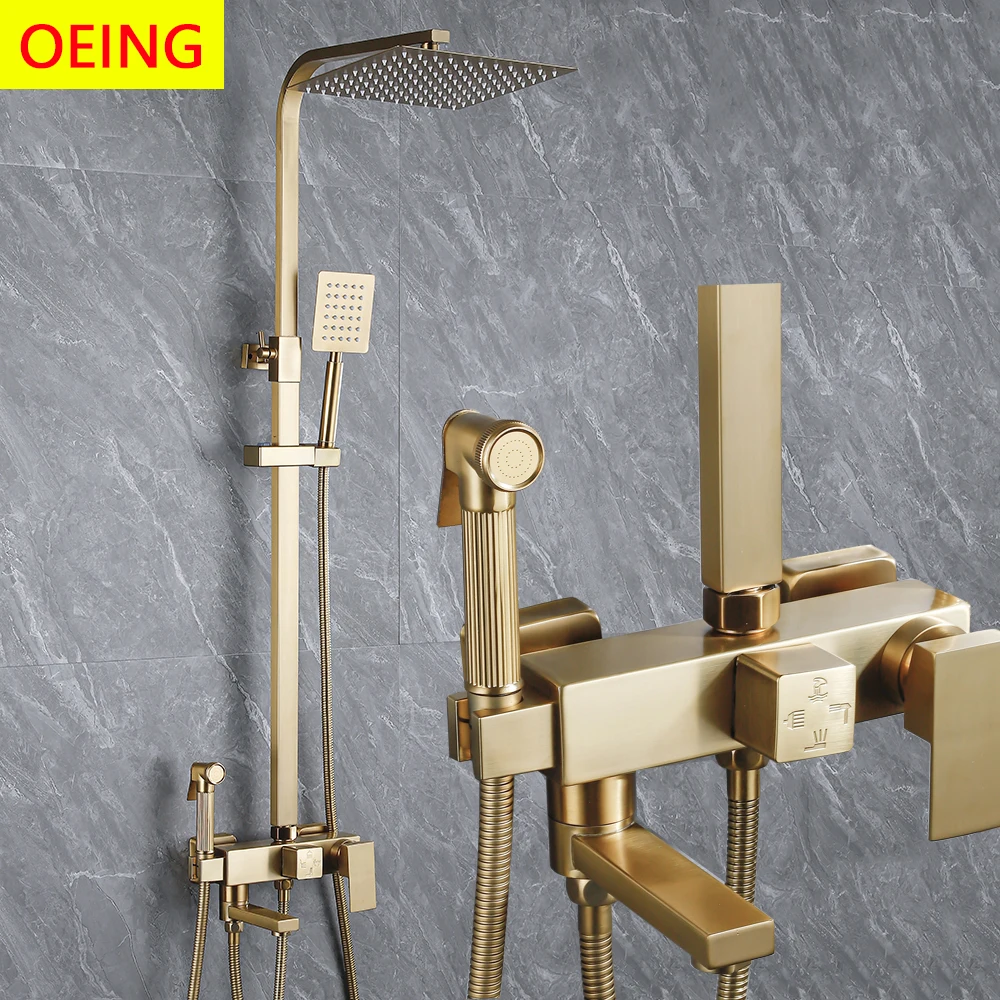 

15 CM Long Spout Brushed Gold Shower Faucet Cold Hot Multifunction 304 Stainless Steel Bathroom Bathtub Tap With Spray Bidet