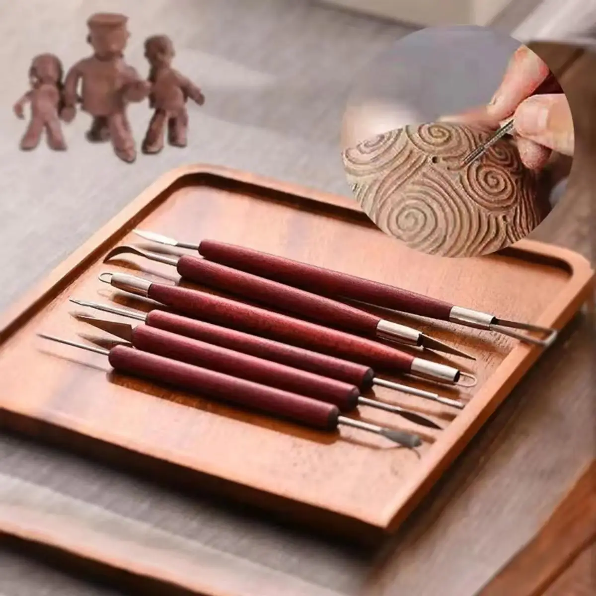 Pottery Tools 6pcs/set Red Wood Double-Ended Wire Knife For Clay Repair Clay Sculpture Carving Tool Set