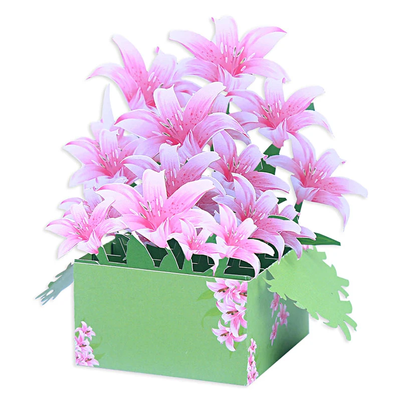3D Lily Box Pop Up Birthday Card, Flowers, Desk Ornament, Decoration, Thank You Card,Gift, Get Well Card, Sympathy Card