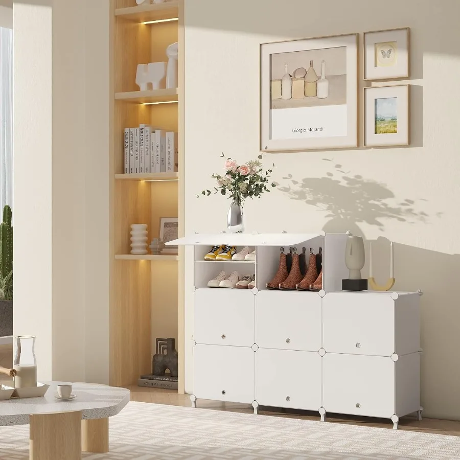 Shoe Rack 8 Tier Shoe Storage Cabinet with Door 32 Pair Shoe Organizer Shelves for Closet Hallway Bedroom Entryway White