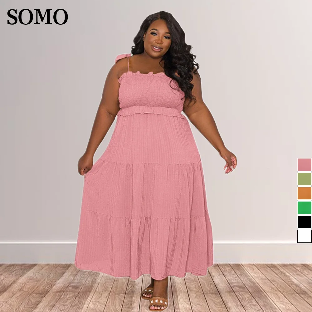 

2022 Women Summer Plus Size Dress Solid Color One Piece Sexy Club Girls Dresses Halter Beach Clothes Wholesale Dropshipping