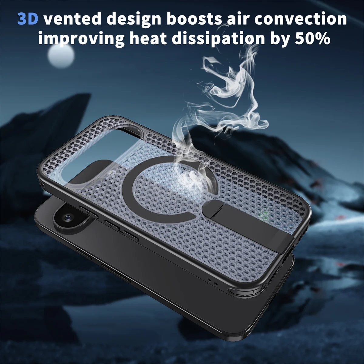 Transparent Particle Heat Dissipation Phone Case with Magnetic Bracket and Protective PC Board