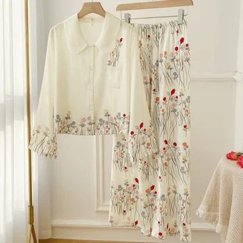 Print Flower Sleepwear Long Sleeve Trouser 1