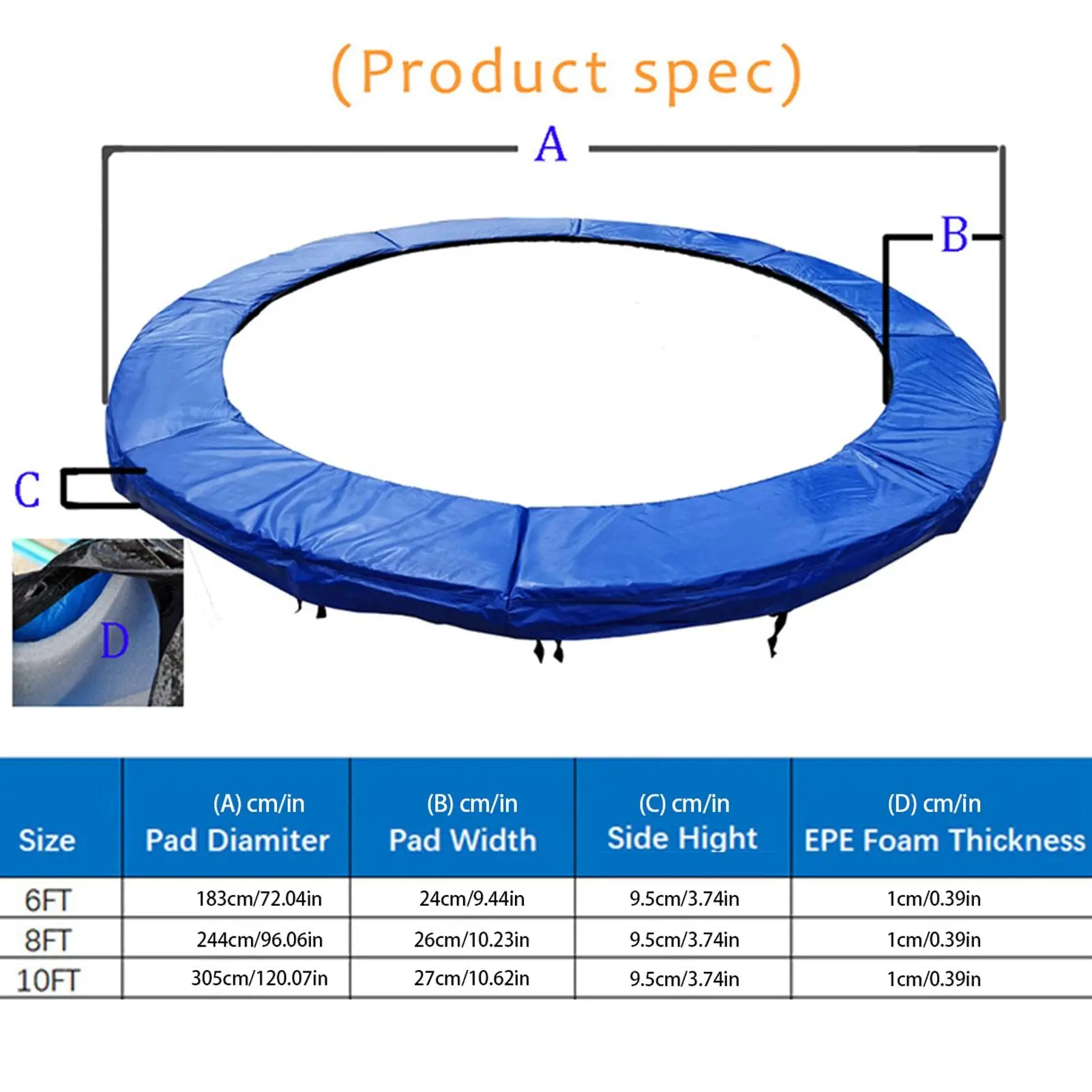 Trampoline protective cover Replacement Trampoline Surround Pad Foam 6ft/8ft/10ft Safety Guard Spring Cover Padding Pads Spring Cover UV-Resistant