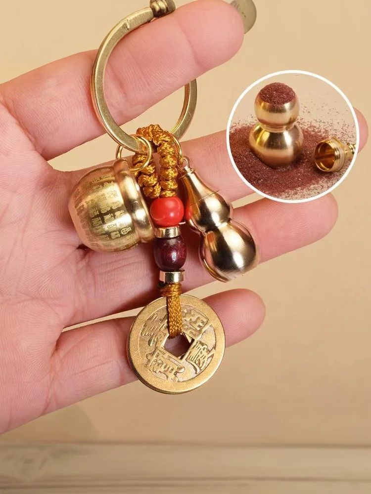 Chinesischer Feng Shui Kürbis Schlüsselanhänger mit fünf Kaisern Geld Glücksanhänger Kreativer Reichtum Schlüsselanhänger Home Office Damen Herren Taschenanhänger – Detail 9
