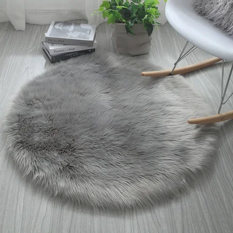 

Super Soft Round Fur Rugs Fluffy Shaggy Carpets Nordic Bedroom Floor Mat Long Pile Home Decor Kid Room Rugs Furry Rug