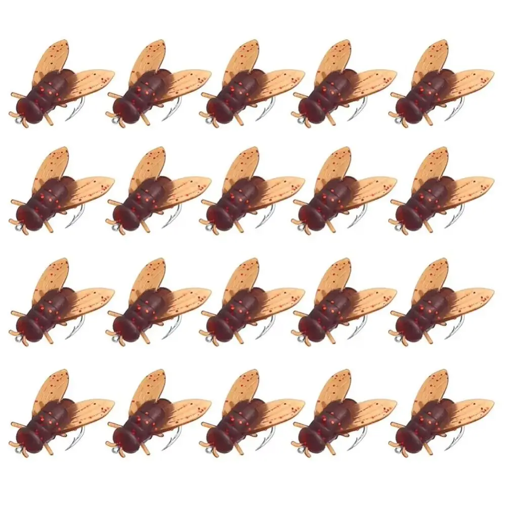20PCS 10/20mm PVC Fliegen Angeln Fliegen Weiche Gummi Fliegen Angeln Lockt Lebensechte Fliegen Insekten Lockt stacheldraht Haken Angeln Zubehör – Detail 7