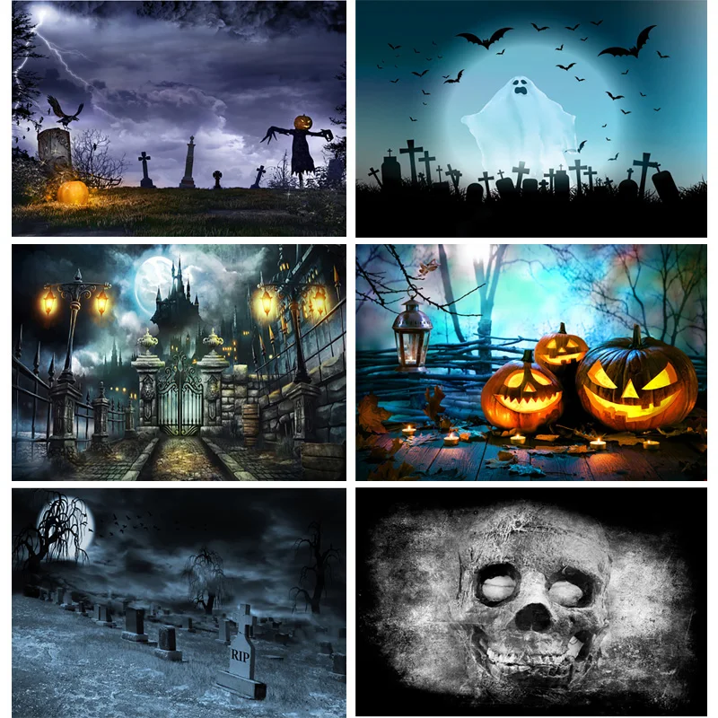 

Halloween Backdrop Tombstone Castle Pumpkin Lantern Moon Baby Portrait Photography Background For Photo Studio Props 1911CXZM-54