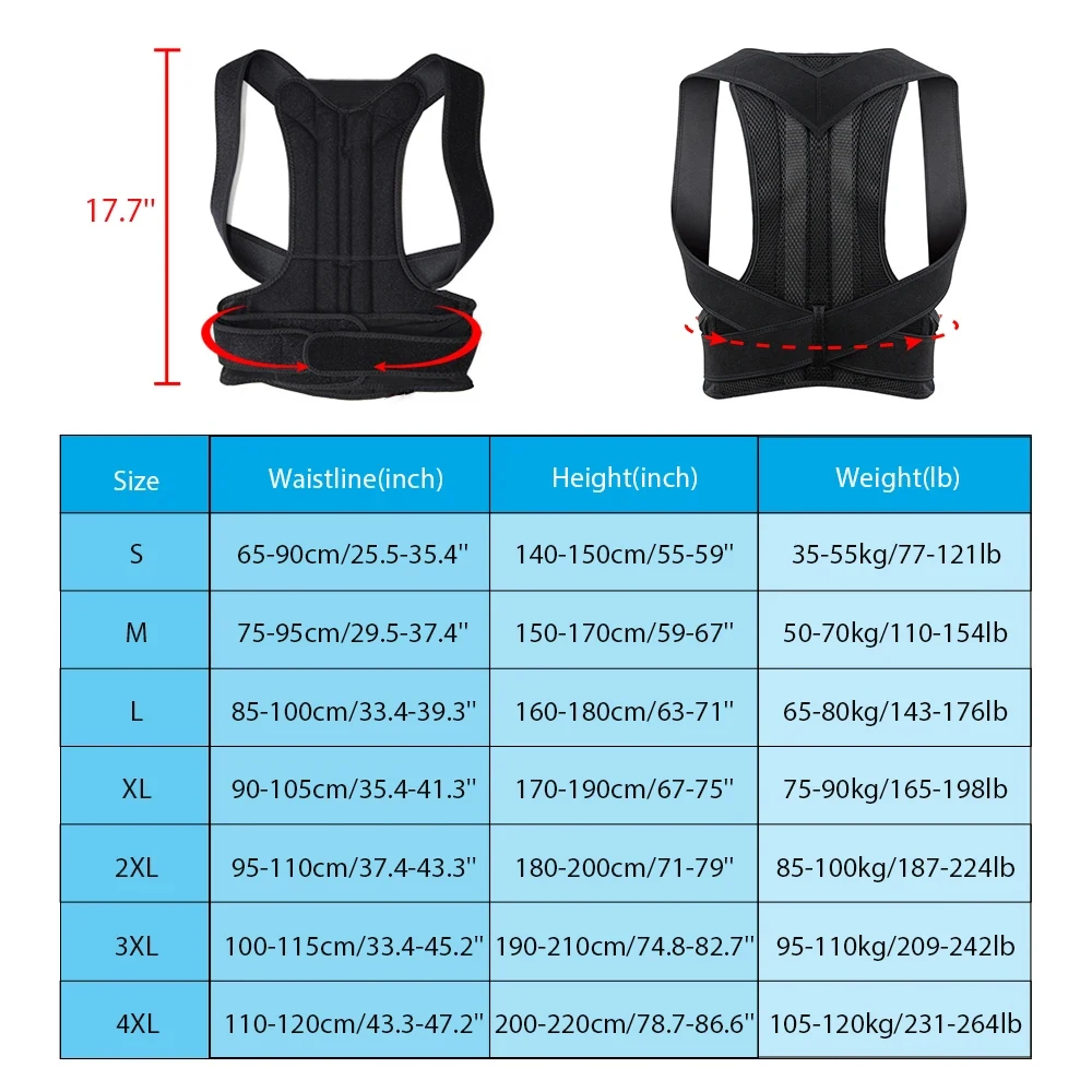 Posture Corrector Back Brace Belt for Men, Women, Adjustable Full Back Brace Support Shoulder Straightener for Improving Posture