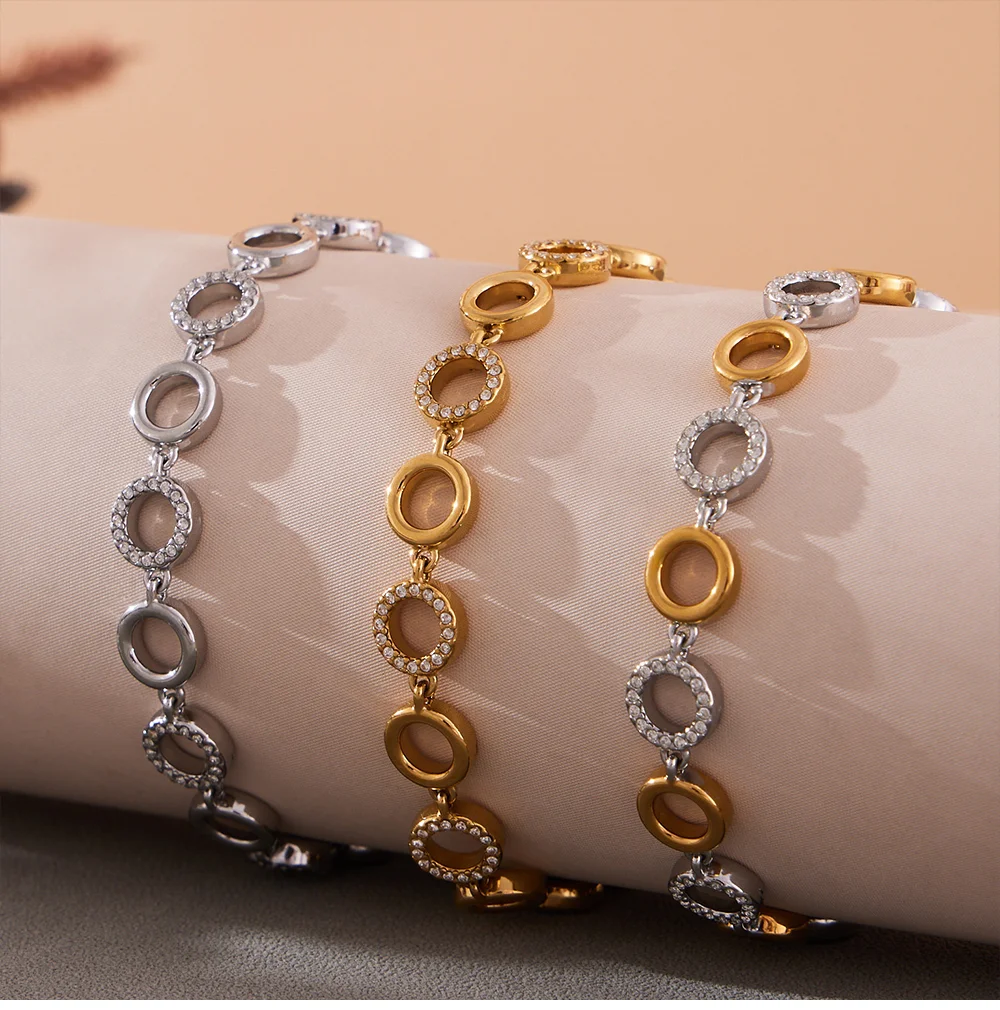 Goldfarbenes, silbernes, rundes Halsketten- und Armband-Set für Damen, Edelstahl 316, vergoldeter Halsketten-Halsband, wasserdichter Schmuck – Detail 13