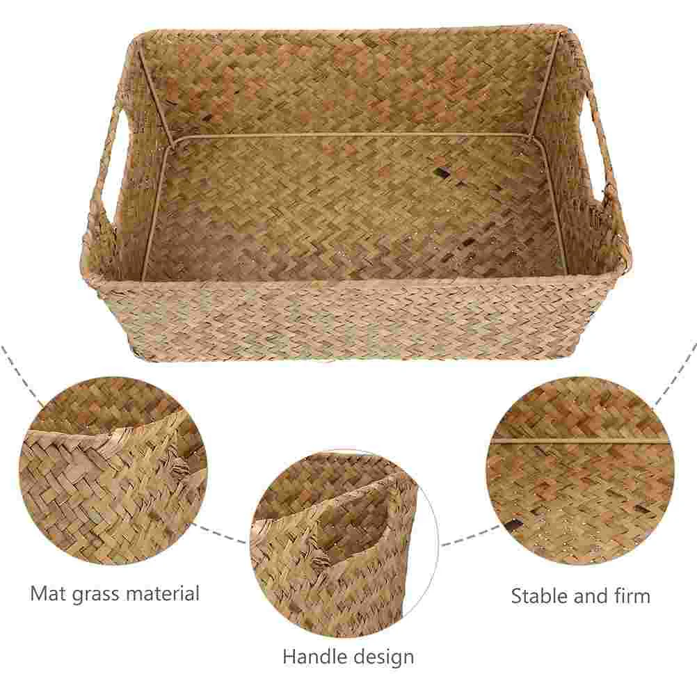 Natural Large Woven Seagrass Basket Of Straw Wicker For Home Table Fruit Bread Towels Small Kitchen Storage Container 6