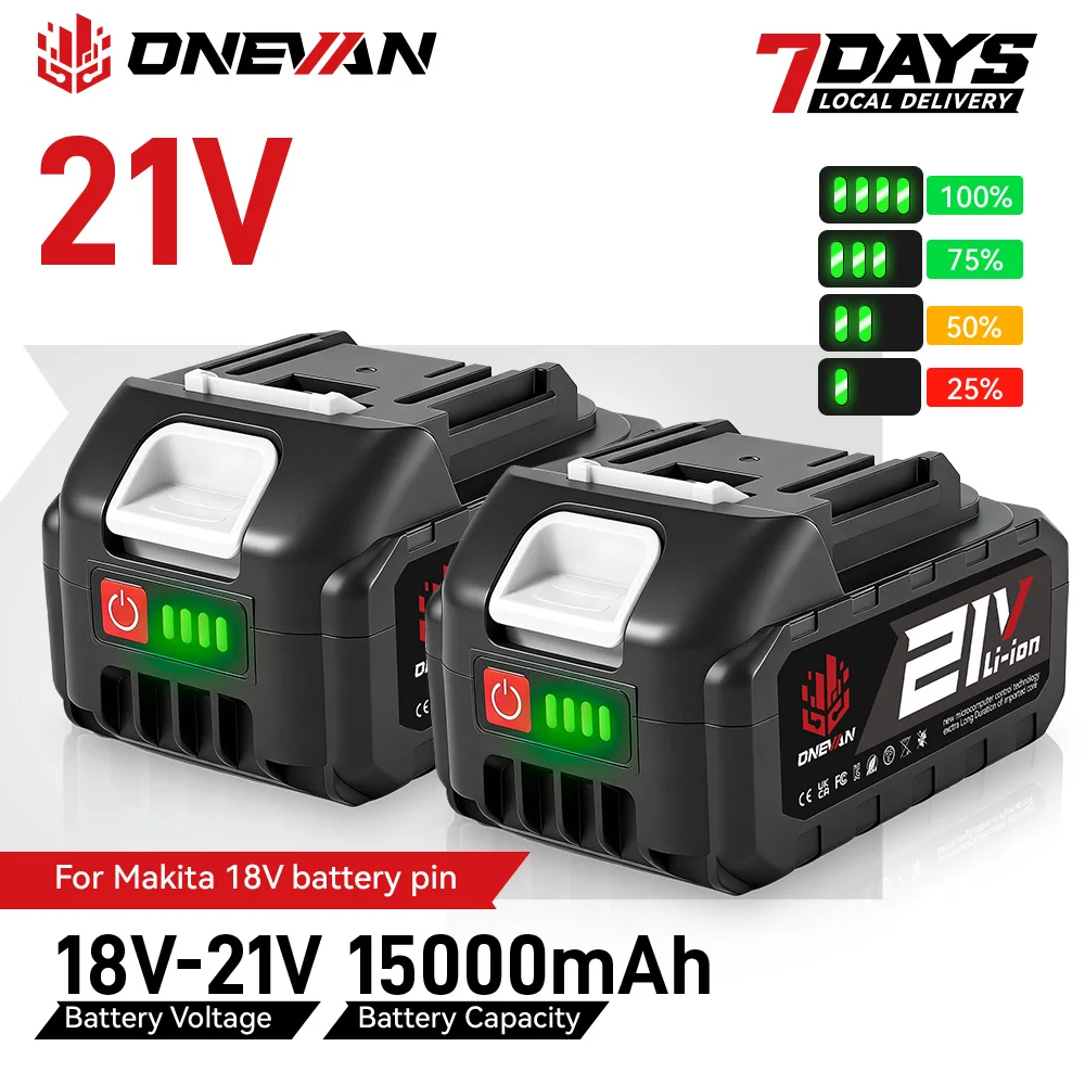 Batterie rechargeable ONEVAN 15000mAh, batterie lithium-ion, souffleur électrique, tronçonneuse, outil électrique pour batterie Makita 18V 21V.