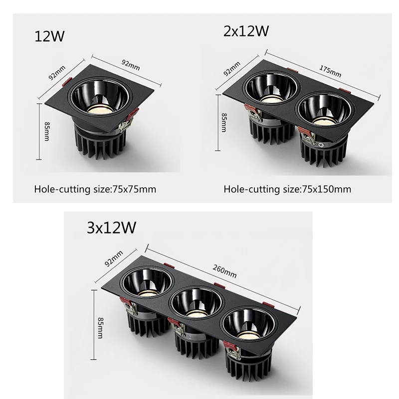 

IP54 super brightness recessed COB led downlight 12-36W Aluminum down light black or white indoor home lighting