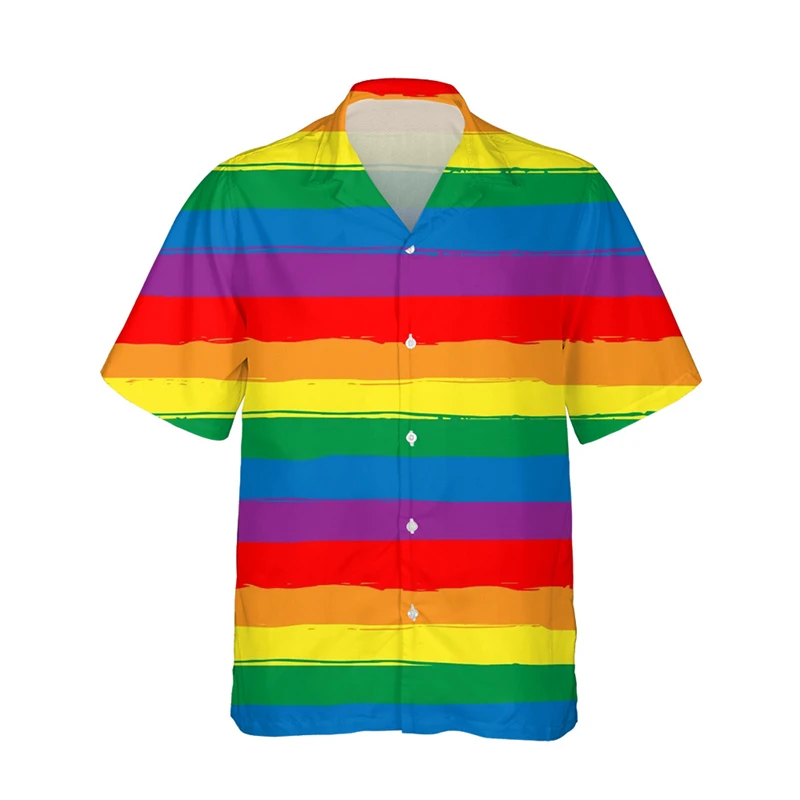 thumbnail image 1 of Camisas con estampado 3D de la bandera del arcoíris LGBT para hombres y mujeres, blusas de manga corta con solapa, estilo callejero, a la moda, con personalidad, para verano, 1 of 5