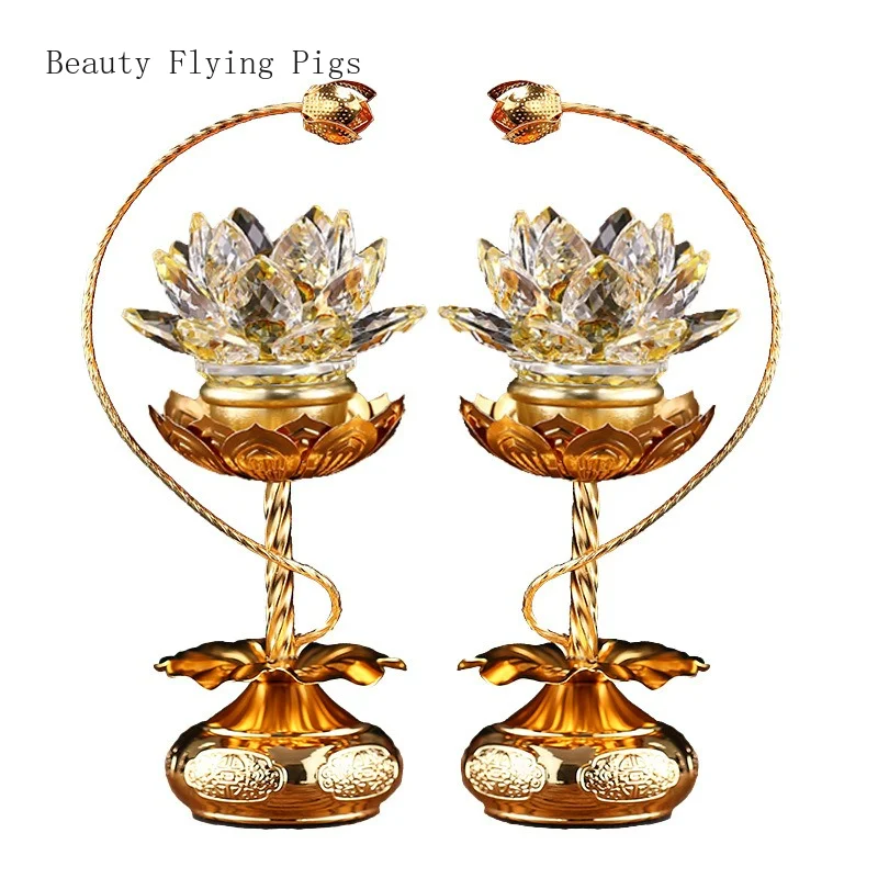 

21cm Alloy crystal glass LED 110~220v lotus lamp for household use Buddha hall for prayer electric candle decoration home decor
