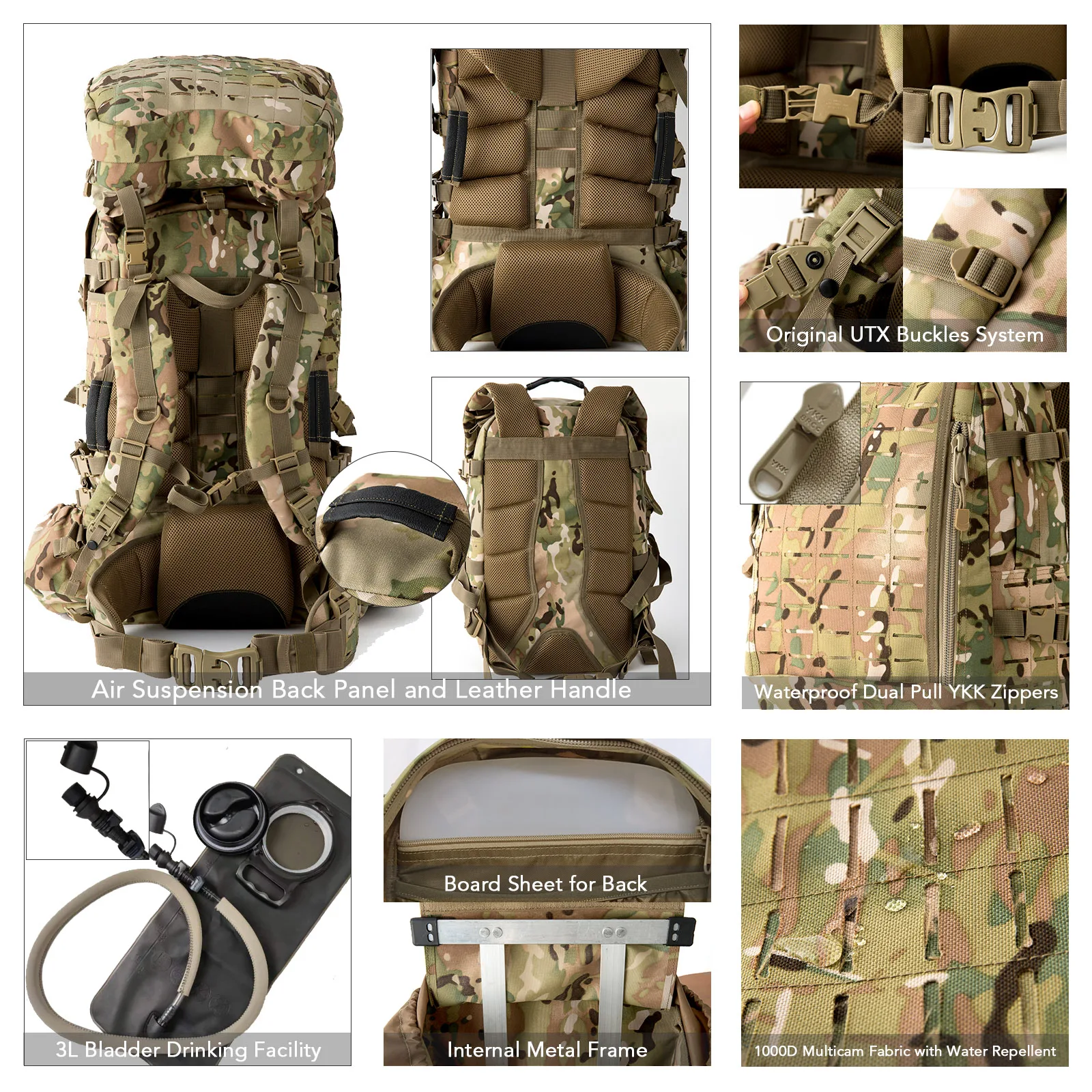MT Military ILBE Army Large Rucksack with Detacheable Tactical Assault Backpack and Hydration Pack Metal Frame Multicam Olive 6