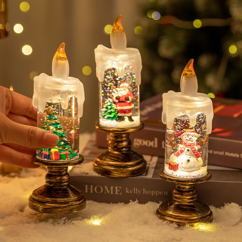 Christmas Snow Globe Night Light - LED Flameless Candle with