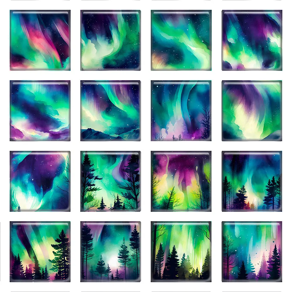 

10pcs/lots Square Photo Glass Cabochon Aurora Polar Lights Charms Demo Flat Back Cameo For Diy Jewelry Making Accessories