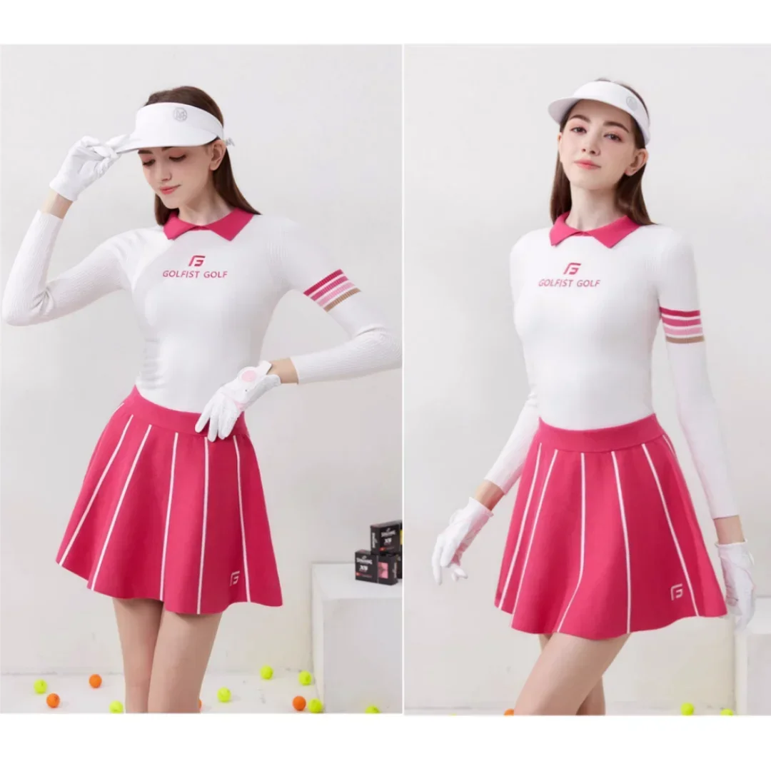 

GOLFIST Autumn Golf Women's Top Women's Set Knitted Sweater Skirt Golf Sportswear Half Skirt Skirt Skincare