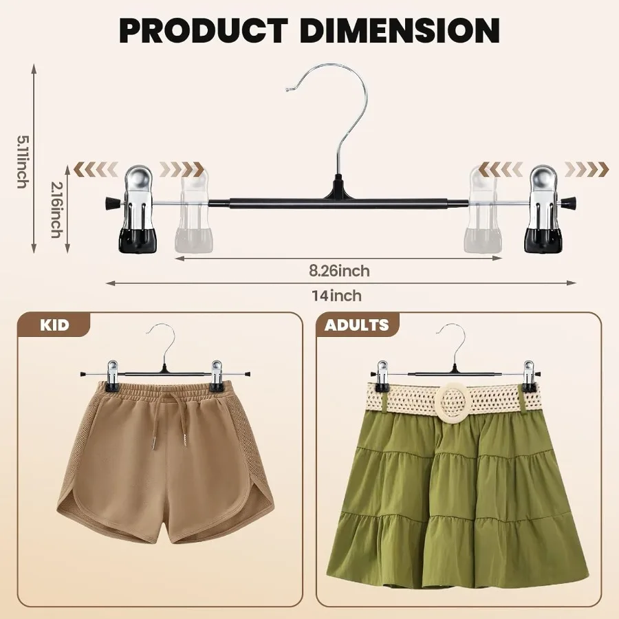 50 Pack 14Inch Heavy Duty Metal Pants Hangers with Clips for Jeans and Shorts SpaceSaving Adjustable Skirt Hangers with NonSlip