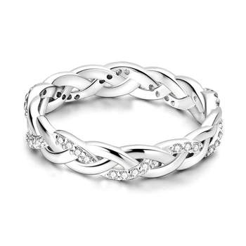 Anello originale in argento sterling 925 Anelli intrecciati scintillanti per gioielli da donna e ragazza Regali di anniversario di compleanno