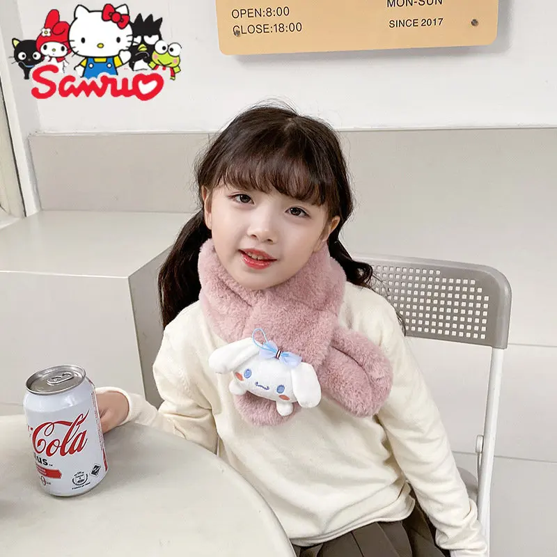 

Sanrio Kuromi Melody Cinnamoroll Pochacco Children's Scarf Winter Plush Imitation Rabbit Fur Baby Neck Warmth Thickened Scarf