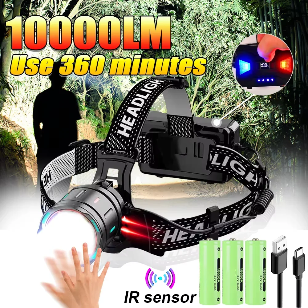 The most powerful infrared sensor LED headlight rechargeable ultra remote light high-power outdoor headlight fishing light