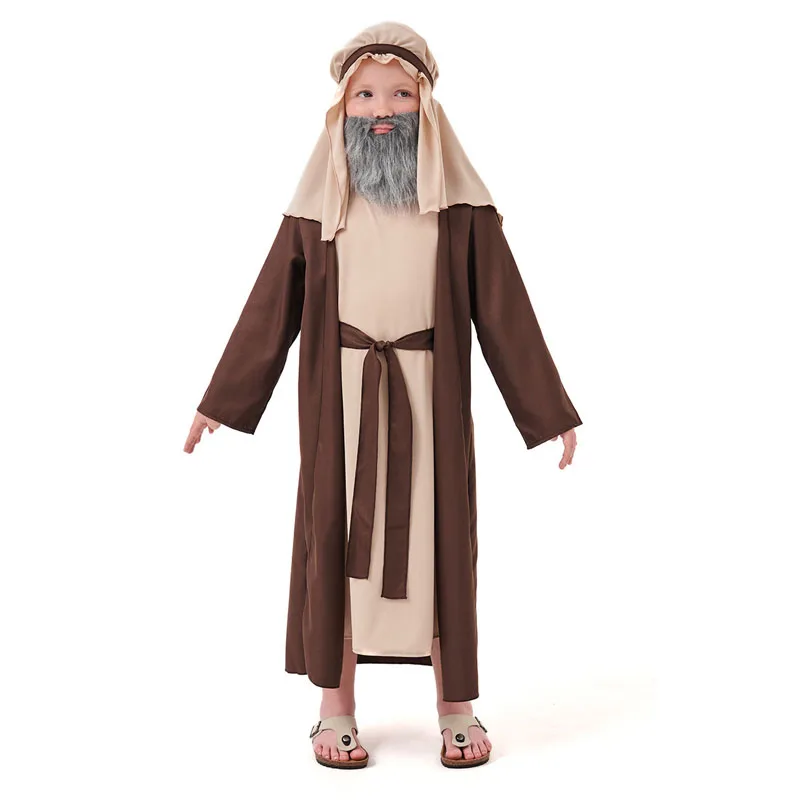 Carnival Halloween Kid Noah Costume Biblical Shepherd Toga With Beard Cosplay Fancy Party Dress kids cosplay costume