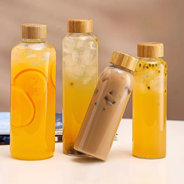 1pc Borosilicate Glass Bottle with Stainless Steel Lid & Bamboo Lid - Leak-Proof High-Temp Resistant Drink Container Glass Jar 6