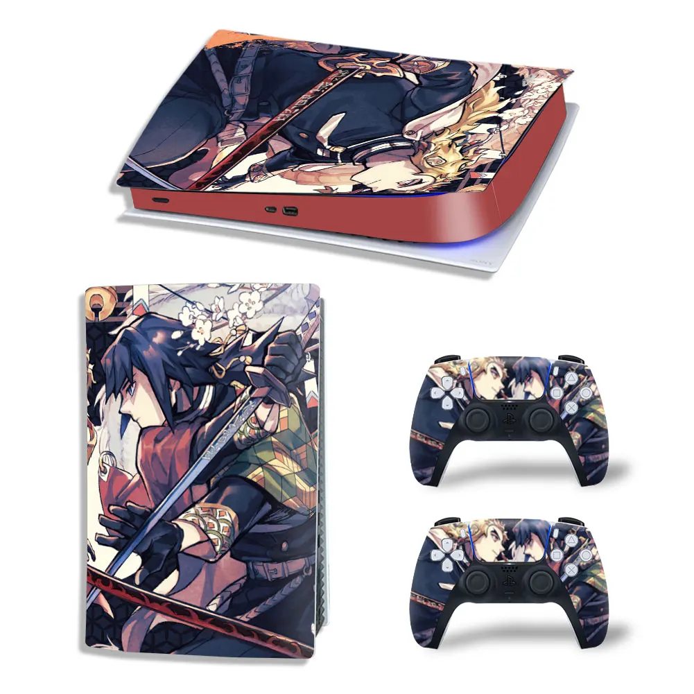 Demon Slayer Tanjiro PS5 Digital Edition Skin Decal Cover for PlayStation 5 Console and 2 Controllers PS5 Skin Sticker Vinyl 