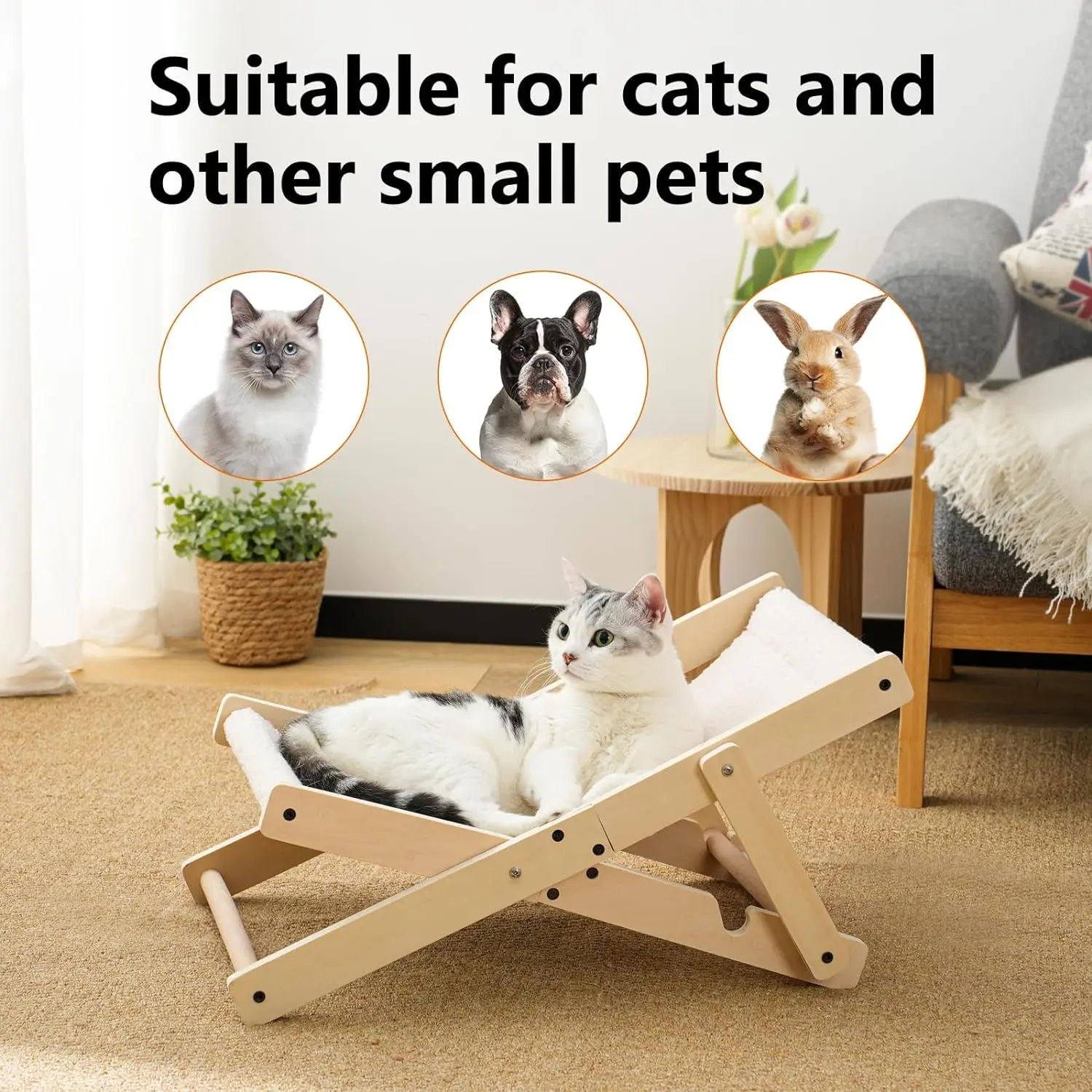 

Mewoofun Cat Bed for Indoor Cats, Cozy Cat Hammock Adjustable Backrest Mini Beach Cat Chair Elevated Cat Sofa Couch