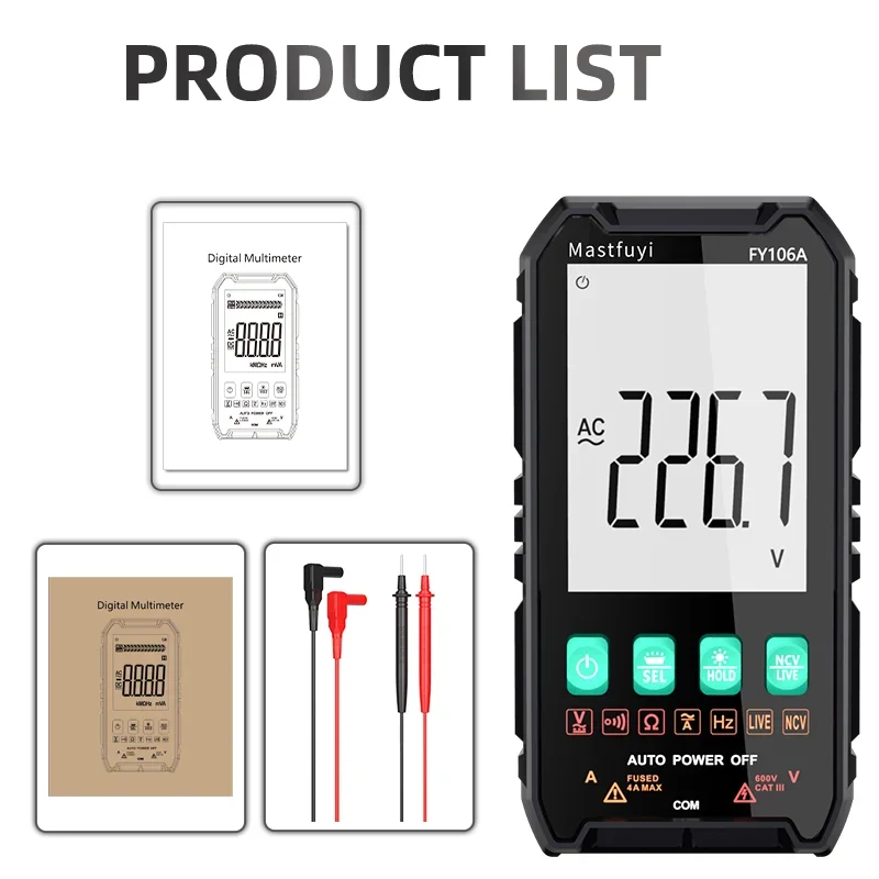 Compact Smart Digital Multimeter for Voltage, Capacitance, and Frequency Testing