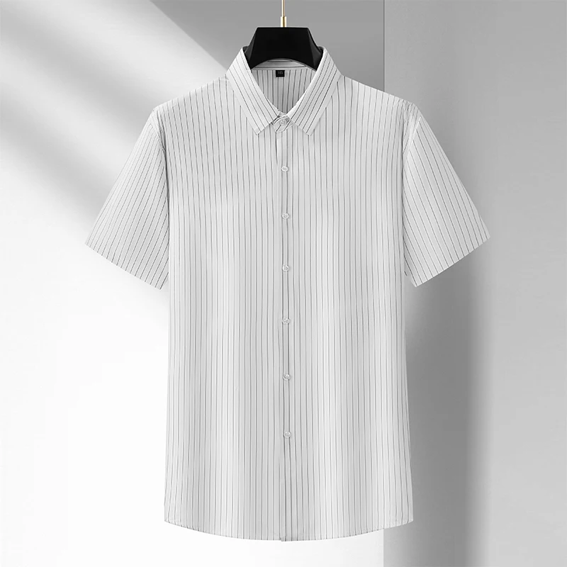 Men Shirt Striped Dress Short Sleeve Summer Oversize 6XL 7XL 8XL 10XL Plus Size Cold Thin Casual Soft Male Loose High Quality