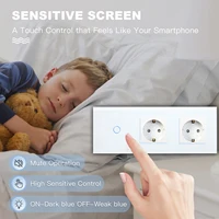BSEED 1/2/3Gang Touch Light Switch 1Way Simple Sensor Switch Type-c USB Sockets EU Standard Glass Panel Blue Backlight 10A White - Image 2