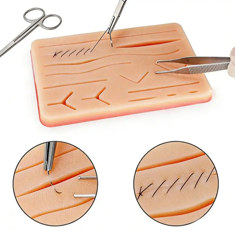 Kit di Sutura Chirurgica Riutilizzabile con Pad in Silicone per Pratica di Sutura su Ferite Cutanee, Modello per Addestramento e Simulazione di Ferite Traumatiche