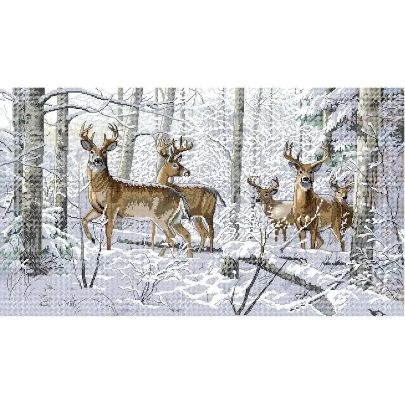 Winter Antelope DIY Animal Pattern Cross Stitch Kits 14CT White 16CT 11CT Printed Fabric Needlework Embroidery Home Decor Crafts