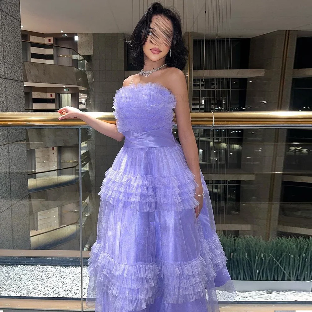 

Chic Purple Formal Occasion Dresses 2024 Tiered Pleat Long Ball Gowns A-line Luxury Tulle Sexy Evening Party Gown فساتين الحفلات